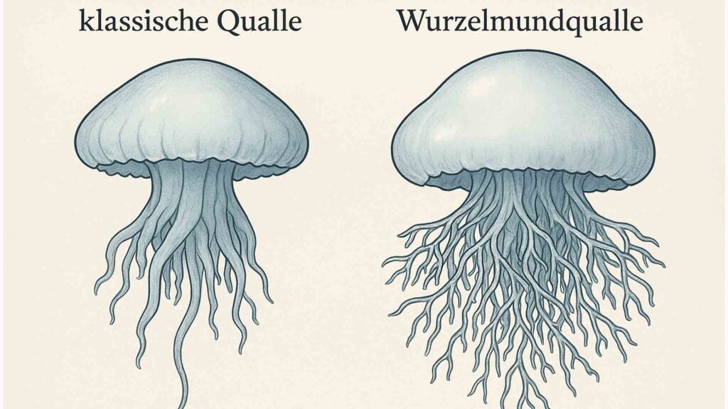 Unterschied normale Qualle und Wurzelmundqualle