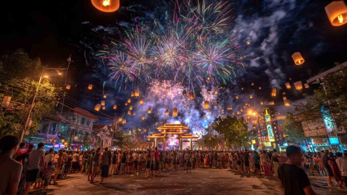 Silvester in Chiang Mai (Tha Phae Gate) am Ping River
